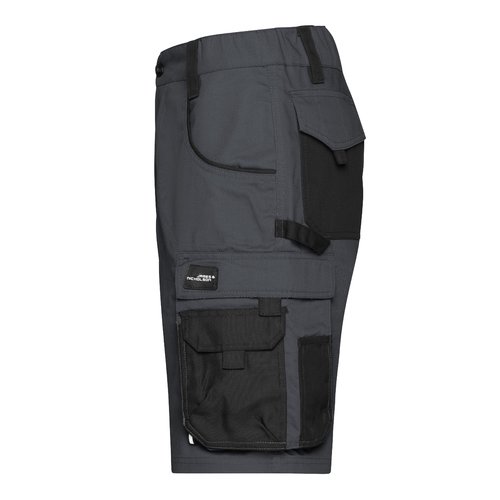 Mrkgr/svarta polyester-bomullsshorts med flera fickor.