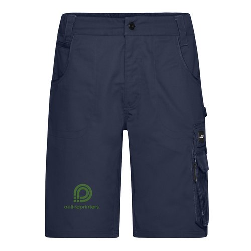 Marinbl shorts i polyester-bomullsblandning med flera fickor.