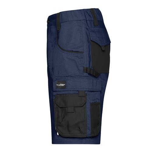 Marinbl arbetsshorts i polyester-bomullsblandning med flera fickor.