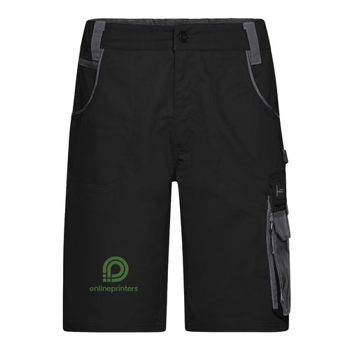 Svart-gr arbetsshorts i polyester-bomullsblandning med flera fickor.