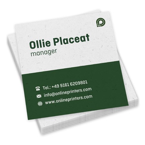 Visitkort i naturpapper, tryckta p en sida.