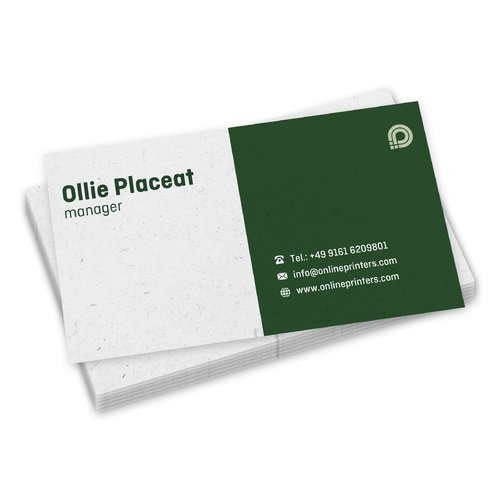 Visitkort i naturpapper, tryckta p en sida.