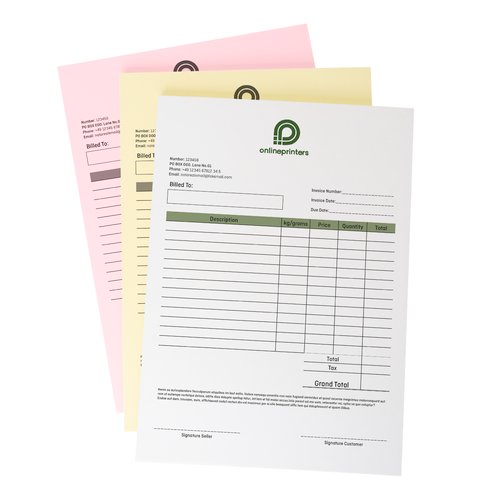 Staplar med sjlvkopierande formulr i stende format med rosa, gult och vitt papper