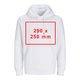 Vit unisex-hoodie i tyg med huva och känguruficka.