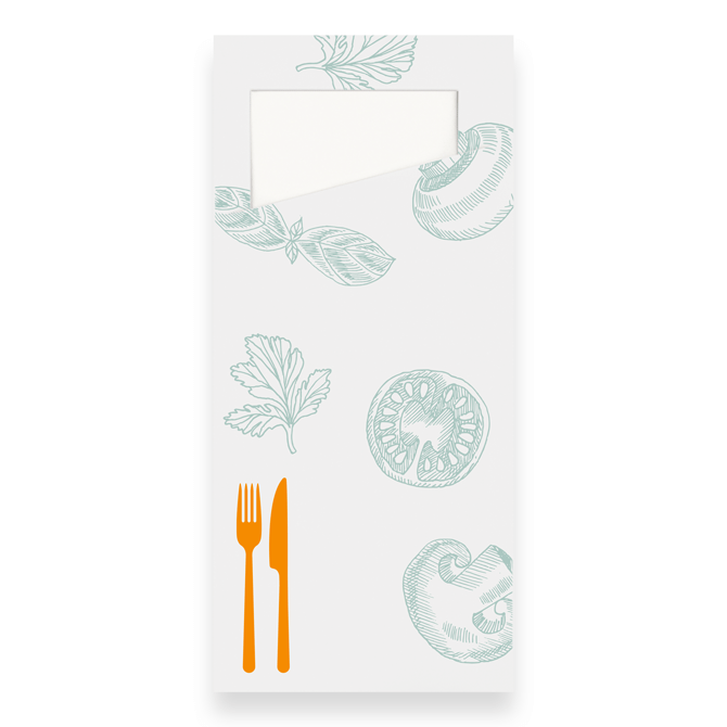 Pappersbestickfickor inkl. cellulosaduk-servett, 9,0 x 19,7 cm