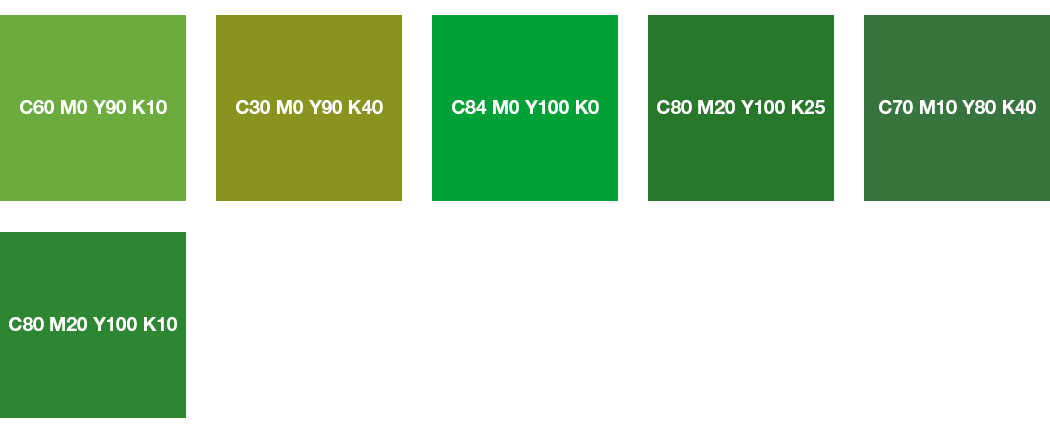 CMYK colours: grass green and pea green
