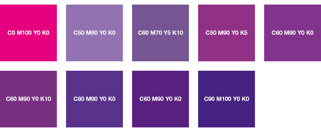 CMYK colours: magenta, purple and violet