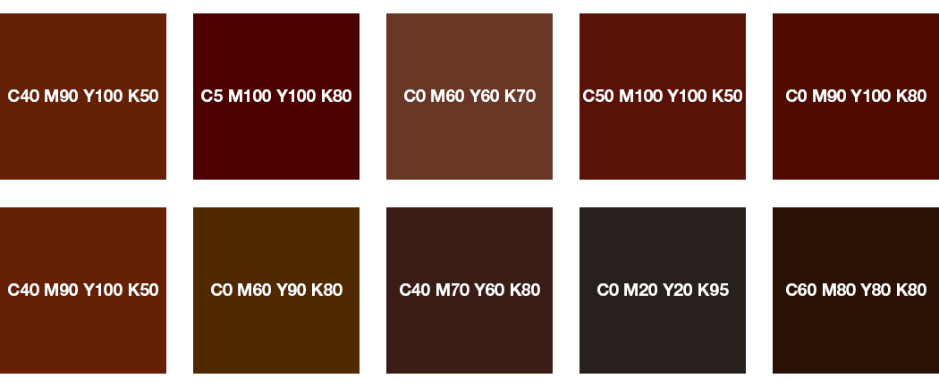 CMYK colours: brown, red-brown, chestnut and chocolate brown