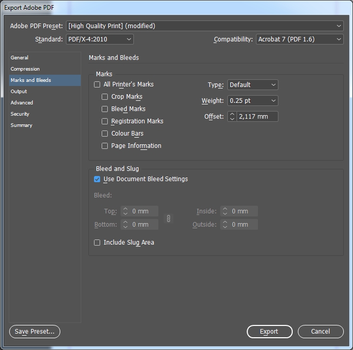 marks and bleeds - pdf export indesign