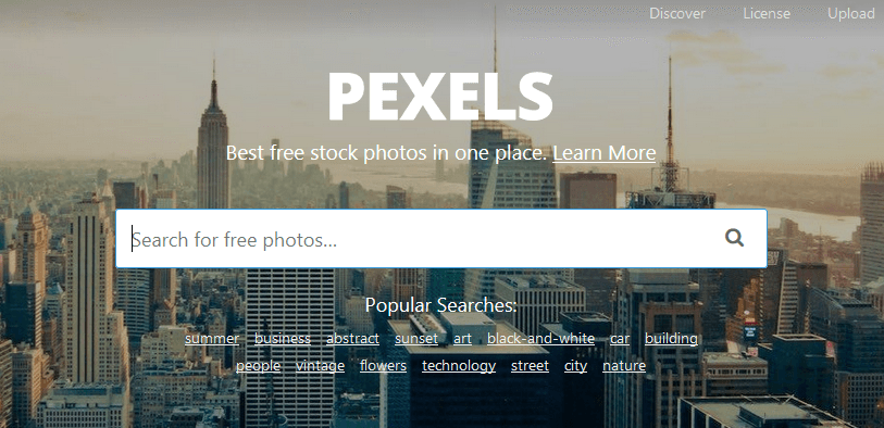 Pexels homepage.