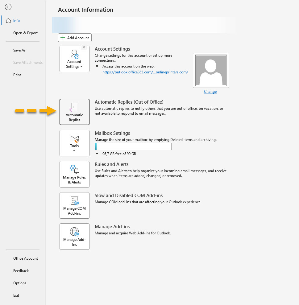 Skärmdump - Microsoft Outlook-kontoinformation