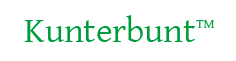 Grön text lyder Kunterbunt™ med en upphovsrättstecken på vit bakgrund.