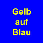 Gul tysk text ”Gelb auf Blau” centrerad på en helblå bakgrund.