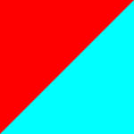 En kvadrat delad diagonalt från nedre vänster till övre högra; den övre vänstra halvan är röd och den nedre högra halvan är ljusblå.